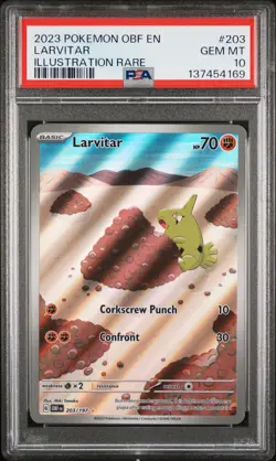 2023 POKEMON OBF EN-OBSIDIAN FLAMES ILLUSTRATION RARE #203 LARVITAR PSA 10 - Image 1