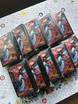 10x Pokemon Mega Charizard X UPC Card Sleeves Lot of 10 (65 SLEEVES/Pack) - Image 1