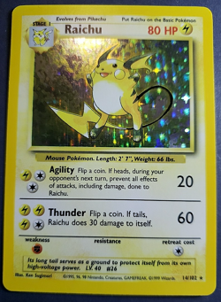1999 Pokemon Base Unlimited #14 Raichu HOLO Rare Pokemon Gaming - Image 1