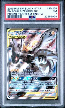 2019 POKEMON SM BLACK STAR PROMO #SM168 FULL ART/PIKACHU & ZEKROM GX PSA 7 - Image 1