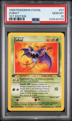 1999 POKEMON FOSSIL 1ST ED #57 ZUBAT PSA 10 - Image 1