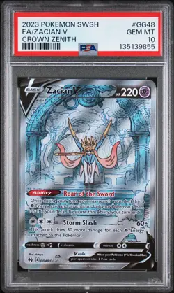 2023 POKEMON SWORD & SHIELD CROWN ZENITH #GG48 FULL ART/ZACIAN V PSA 10 - Image 1