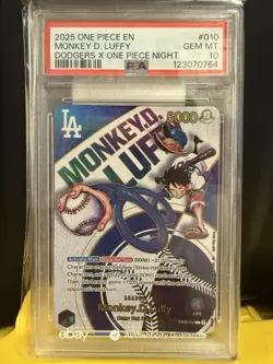 PSA 10 Monkey D Luffy EB02-010 L Dodgers One Piece Night Promo Card English 2025 - Image 1