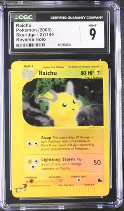 CGC 9 MINT Raichu 2003 Skyridge 27/144 Reverse Holo Pokemon Card - Image 1
