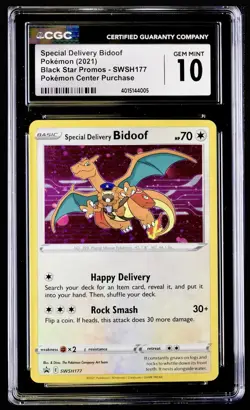 2021 Special Delivery Bidoof SWSH 177 Black Star Promo Pokemon Center CGC 10 ✨ - Image 1