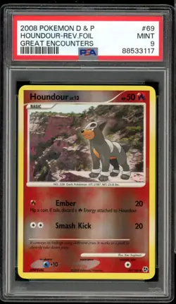 2008 Pokemon Great Encounters #69 Houndour Reverse Holo PSA 9 Mint - Image 1