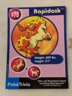 Rapidash #78 Pokemon Burger King PokeTrivia Card Unperforated - Image 1
