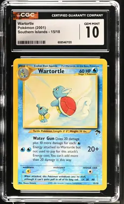 CGC 10 GEM MINT Wartortle 2001 Southern Islands 15/18 Pokemon Card - Image 1