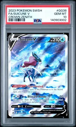 2023 POKEMON SWORD & SHIELD CROWN ZENITH #GG38 FULL ART/SUICUNE V PSA 10 - Image 1