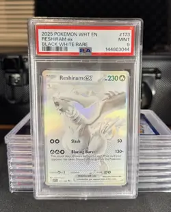 2025 POKEMON WHT EN-WHITE FLARE BLACK WHITE RARE #173 RESHIRAM EX PSA 9 - Image 1