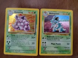 Pokemon Nidoqueen + Nidoking Holo Rare Lot – Base Set – WotC 1999-2000 – Played - Image 1