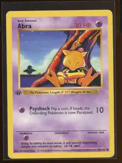 Abra Common 43/102 HP/Pl 1st Edition Shadowless Base Set Pokemon - Image 1