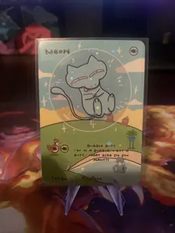 HOLO Pokederp Meow - Bubble Mew Fan Art Custom Derpy Card Alt Art Holo - Image 1