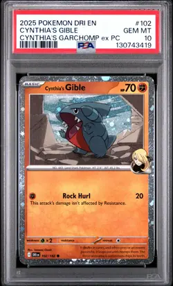 2025 POKEMON DRI EN-DESTINED RIVALS #102 CYNTHIA'S GIBLE PSA 10 - Image 1