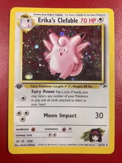 ERIKA'S CLEFABLE Pokemon Card - WOTC - 1st Edition - Gym Heroes - 3/132 Holo MP - Image 1