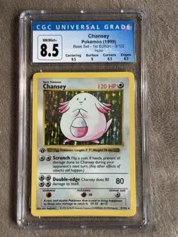 Pokemon 1999 Chansey Base Set Shadowless 1st Edition 3/102 CGC 8.5 NM/Mint+ - Image 1