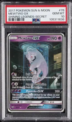 2017 POKEMON SUN & MOON SHINING LEGENDS SECRET #78 MEWTWO GX PSA 10 - Image 1