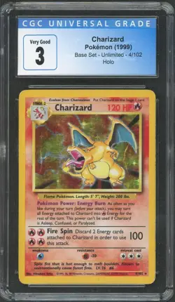 1999 Pokemon Base Set Charizard Holo 4/102 CGC 3 - Image 1