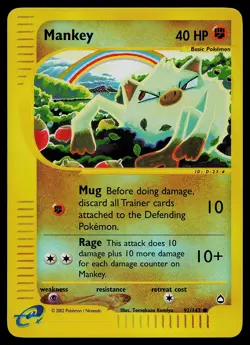 Pokemon Card - Mankey Aquapolis 92/147 Common Reverse Holo - Image 1