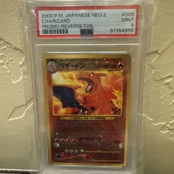 Pokemon 2000 Charizard #006 Japanese Neo File Promo Reverse Foil PSA 9 *SWIRL* - Image 1