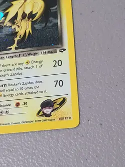 Pokemon TCG Rockets Zapdos Holo Card 15/132 Gym Challenge - LP - Image 5
