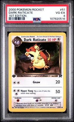 2000 POKEMON ROCKET 1ST EDITION #51 DARK RATICATE PSA 4 - Image 1