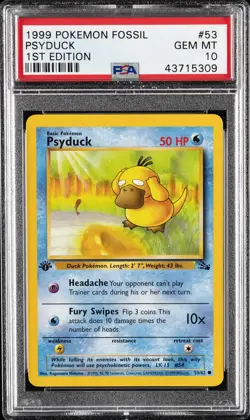 1999 POKEMON FOSSIL 1ST ED #53 PSYDUCK PSA 10 - Image 1