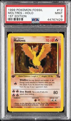 1999 POKEMON FOSSIL 1ST ED #12 MOLTRES-HOLO PSA 9 - Image 1
