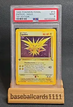 1999 POKEMON FOSSIL 1ST ED #15 ZAPDOS-HOLO PSA 9 P1 - Image 1
