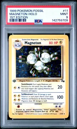 PSA 9 MINT 1999 POKEMON FOSSIL 11 MAGNETON-HOLO 1ST EDITION ENGLISH - Image 1