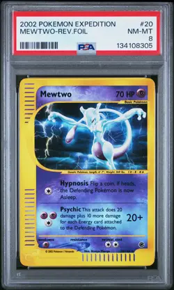 2002 POKEMON EXPEDITION #20 MEWTWO-REVERSE FOIL PSA 8 - Image 1