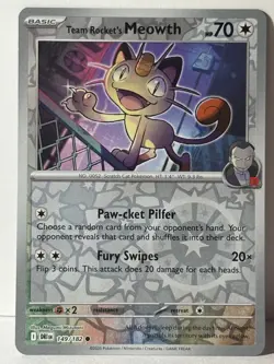 Team Rocket's Meowth Reverse Holo 149/182 Destined Rivals NM Pokemon Fast Ship - Image 1