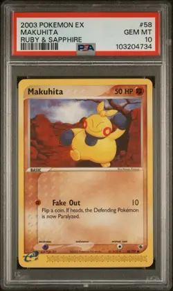 Makuhita 58/109 EX Ruby & Sapphire PSA 10 Gem Mint Pokemon Card - Image 1