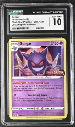 CGC 10 Gem Mint Gengar Swsh241 Lost Origin Prerelease Pokemon Black Star Promos - Image 1