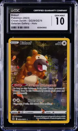 2023 POKEMON CROWN ZENITH GALARIAN GALLERY - HOLO #GG29 BIDOOF CGC 10 GEM MINT - Image 1