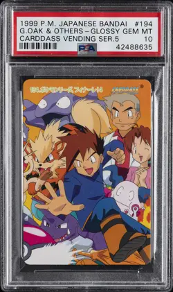 1999 POKEMON JPN BANDAI CARDDASS VENDING SER 5 #194 GARY OAK & OTHERS PSA 10 - Image 1