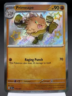 Primeape 170/091 - Shiny Holo Rare - Paldean Fates Pokemon Card NM - Image 1