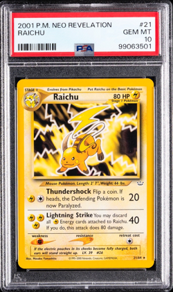 PSA 10 Gem Mint Raichu 21/64 Unlimited Non Holo 2001 Pokemon Neo Revelation - Image 1