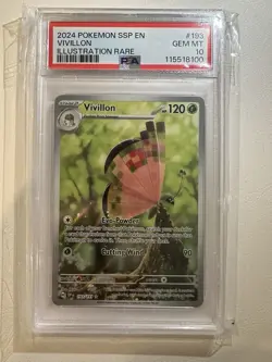 2024 Pokemon SSP Vivillon 193 Surging Sparks Holo Illustration PSA 10 Gem - Image 1