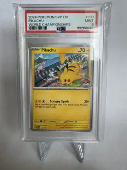 Pokemon TCG Pikachu SVP190 World Championships 2024 Promo Card PSA 9 - Image 1