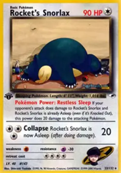 Moderately Played Rocket's Snorlax - 33/132 - Rare - 1st Edition Pokemon Gym Her - Image 1