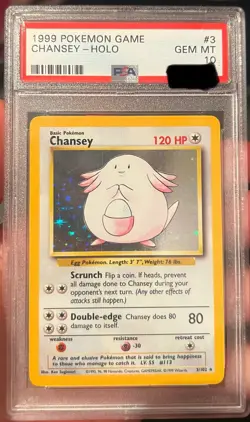 Pokemon Chansey Base Set Unlimited Holo Rare #3 PSA 10 Gem Mint - Image 1