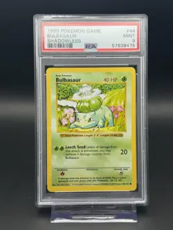 Pokemon TCG PSA 9 MINT Base set Shadowless Bulbasaur Card 1999 #44 - Image 1