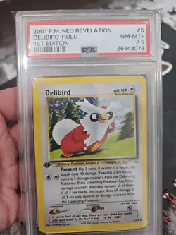 POKEMON NEO REVELATION 1ST ED #5 DELIBIRD HOLO Rare PSA 8.5 NM/Mint Low Pop! - Image 1