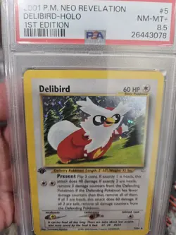 POKEMON NEO REVELATION 1ST ED #5 DELIBIRD HOLO Rare PSA 8.5 NM/Mint Low Pop! - Image 2
