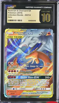 Pokemon Unbroken Bonds Reshiram & Charizard GX 20 CGC 10 Pristine Low Pop 71 - Image 1