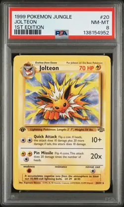 1999 Pokemon Jungle 1st Edition Jolteon 20 FRESHLY GRADED PSA 8 NEAR MINT-MINT - Image 1