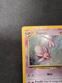 Espeon 1/75 FART SWIRL Holo Rare - Pokemon Neo Discovery - Vintage DMG - Image 3