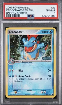 PSA 8 NM-MT Croconaw Reverse Holo 38 2005 Pokemon Ex Unseen Forces - Image 1
