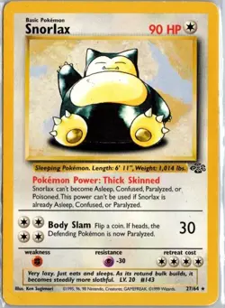 Snorlax 27/64 Jungle Set Non-Holo Rare Card Unlimited WOTC Pokemon TCG - Image 1